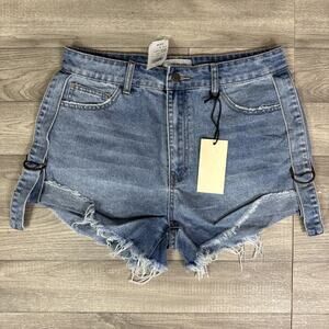 Uniq by Litz High Rise Cuffed Frayed Hem Jean Shorts Medium Wash sz Large
